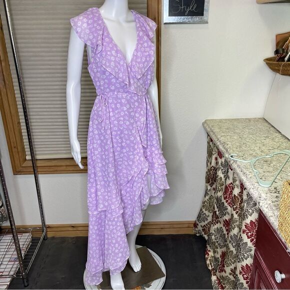 Lulu’s Cornelia Lavender Floral Print Ruffled Wrap Midi Dress - Picture 12 of 13